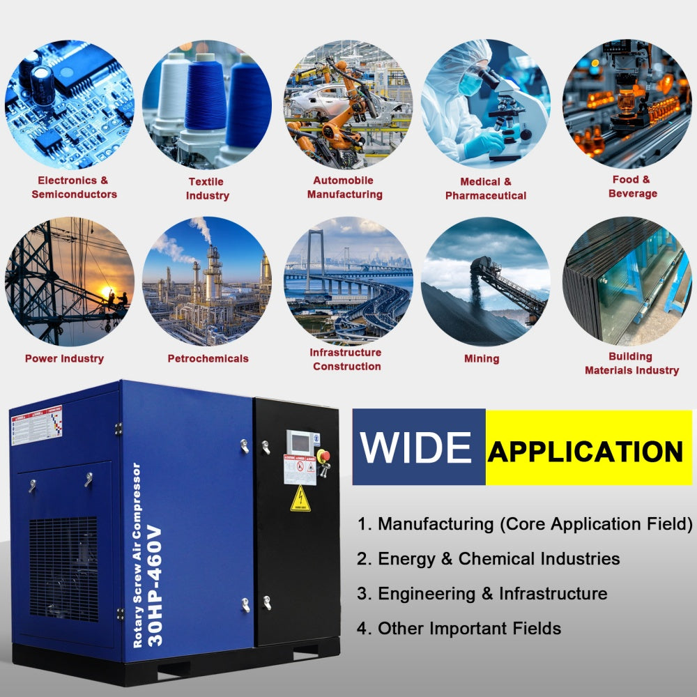 30HP Rotary Screw Air Compressor, 123CFM, 125PSI, 460V 3PHASE 60HZ