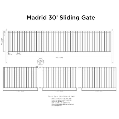 30x6 ft Steel Sliding Driveway Gate - MADRID Style