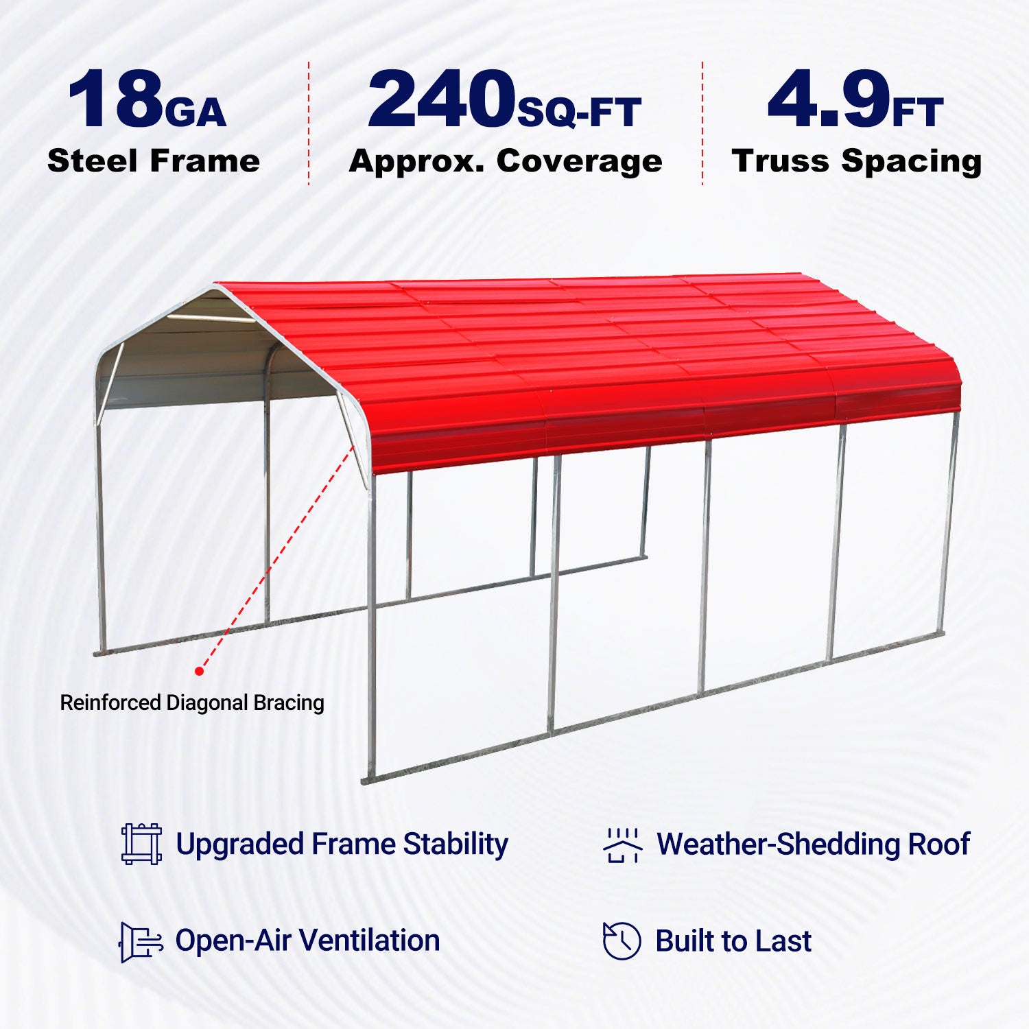 12x20 ft Heavy Duty Metal Garage Carport