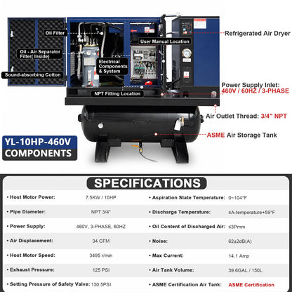 34CFM-10HPRotary-Screw-Air-Compressor-with-Dryer