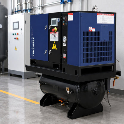 34 CFM 10HP Rotary Screw Air Compressor with Air Dryer & ASME Tank | 125 PSI 230V 3-Phase