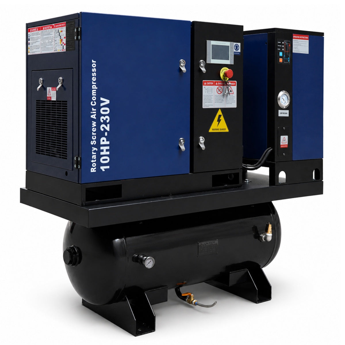 34CFM 10HP Rotary Screw Air Compressor with Air Dryer & ASME Tank | 125 PSI 230V 3-Phase