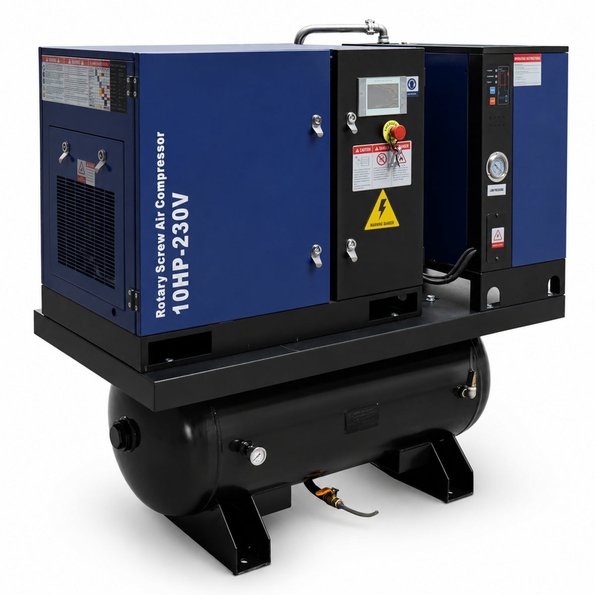34CFM 10HP Rotary Screw Air Compressor with Air Dryer & ASME Tank | 125 PSI 230V 3-Phase