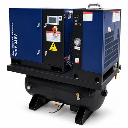 34CFM 10HP Rotary Screw Air Compressor with Air Dryer & ASME Tank | 125 PSI 230V 3-Phase