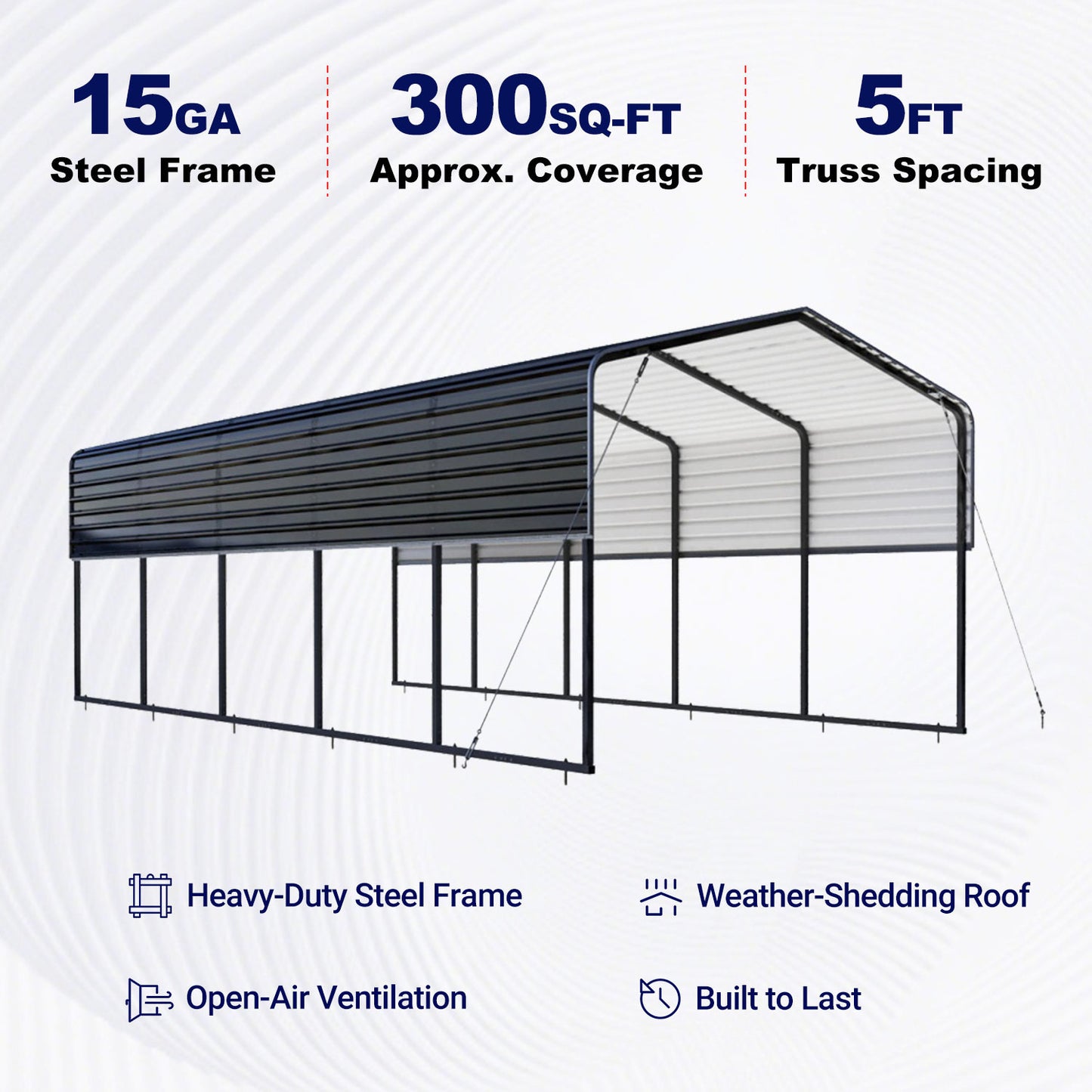 12'x25' Metal Carport with Corrugated Roof