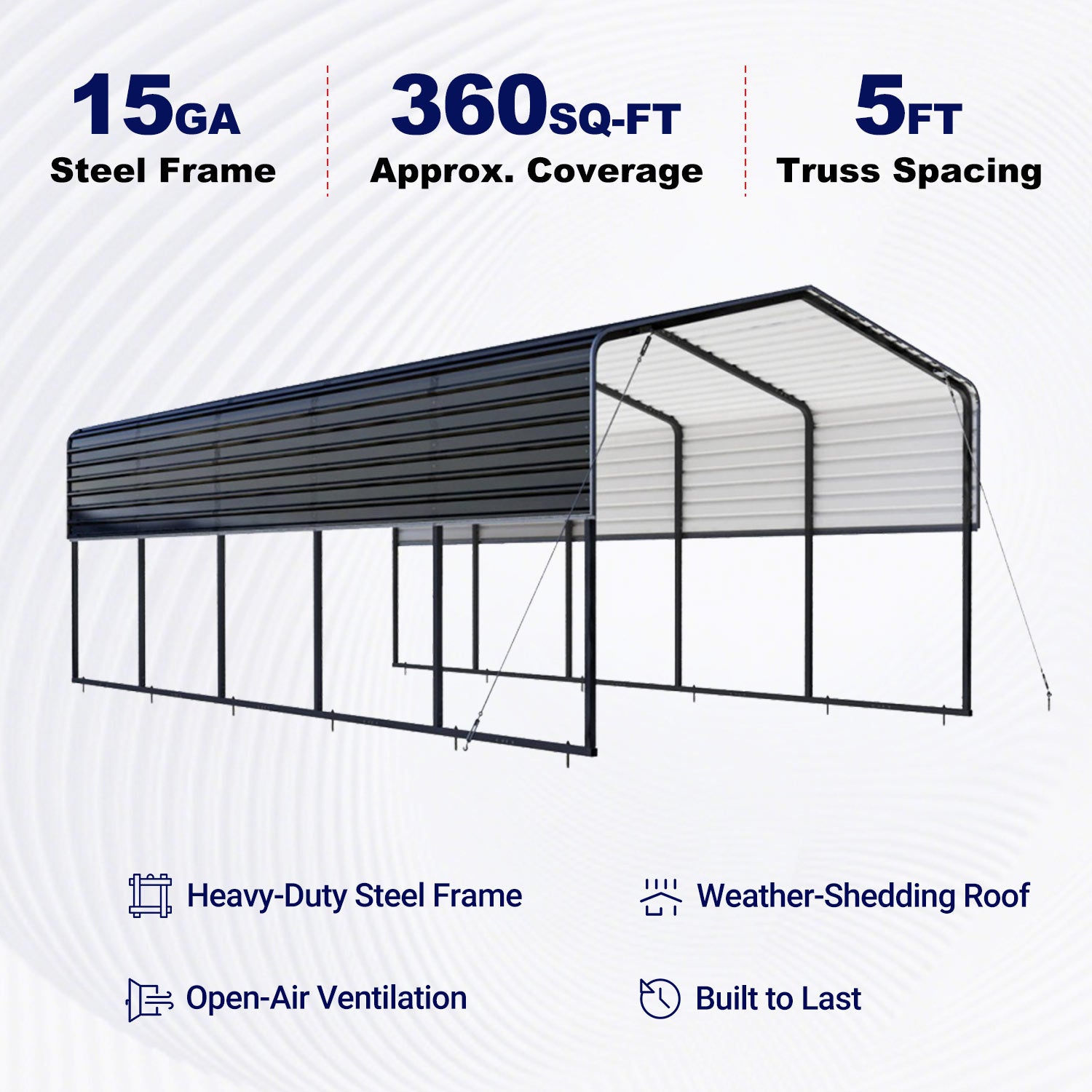 12'x30' Metal Carport with Corrugated Roof