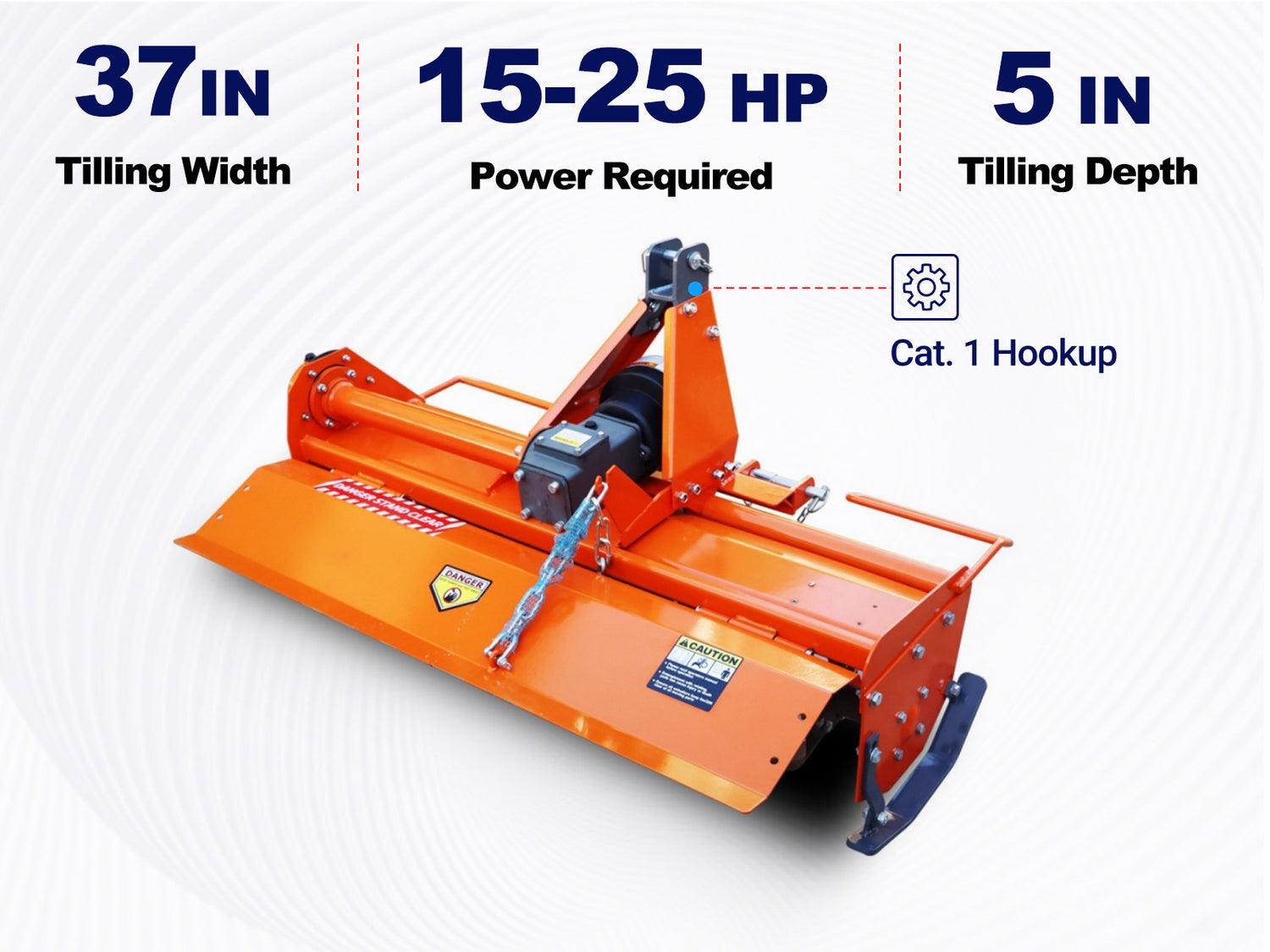 37" 3-Point Rotary Tiller for 15-25HP Tractor, Cat. 1 Hookup