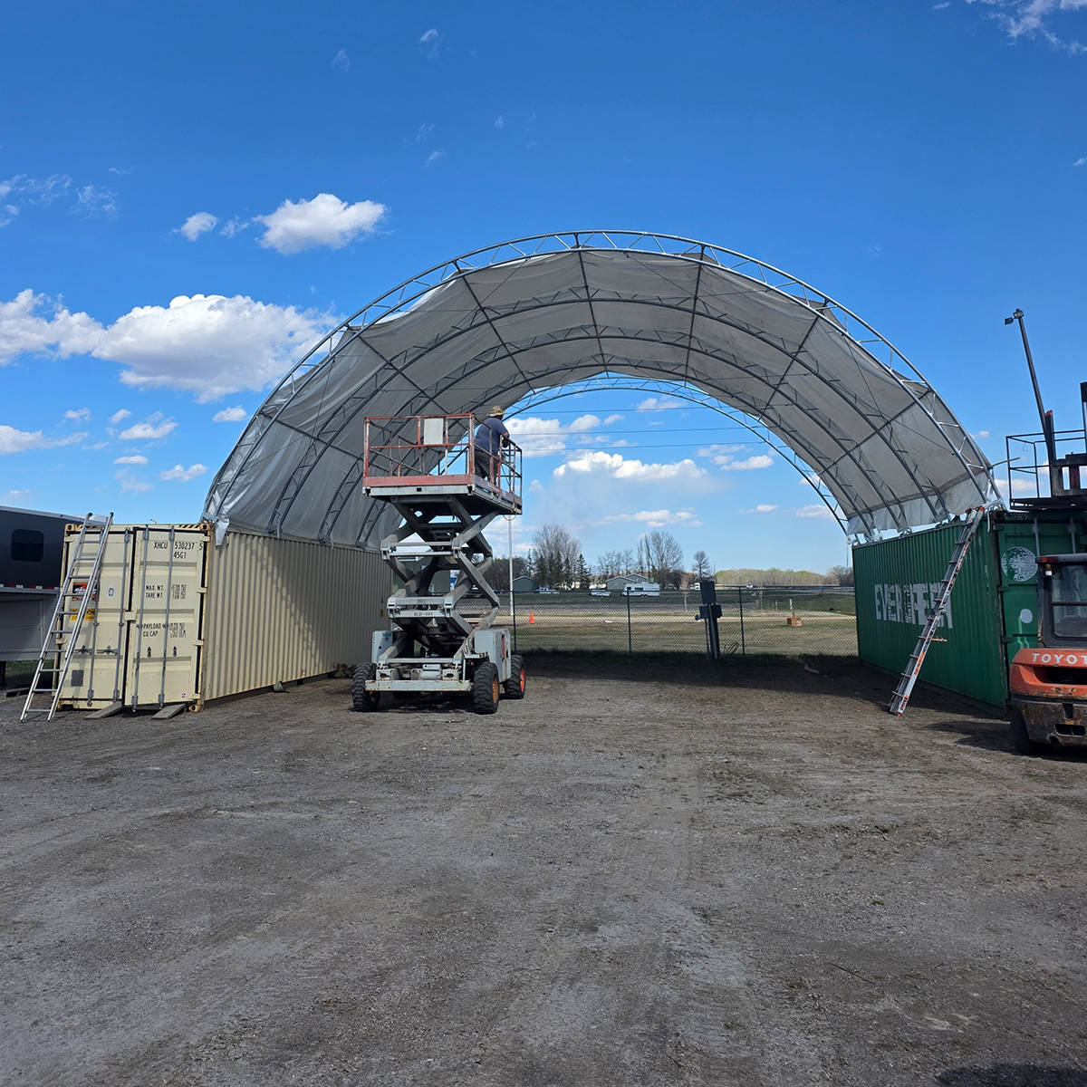 40'x40'x15' Double Truss Shipping Container Canopy Shelter