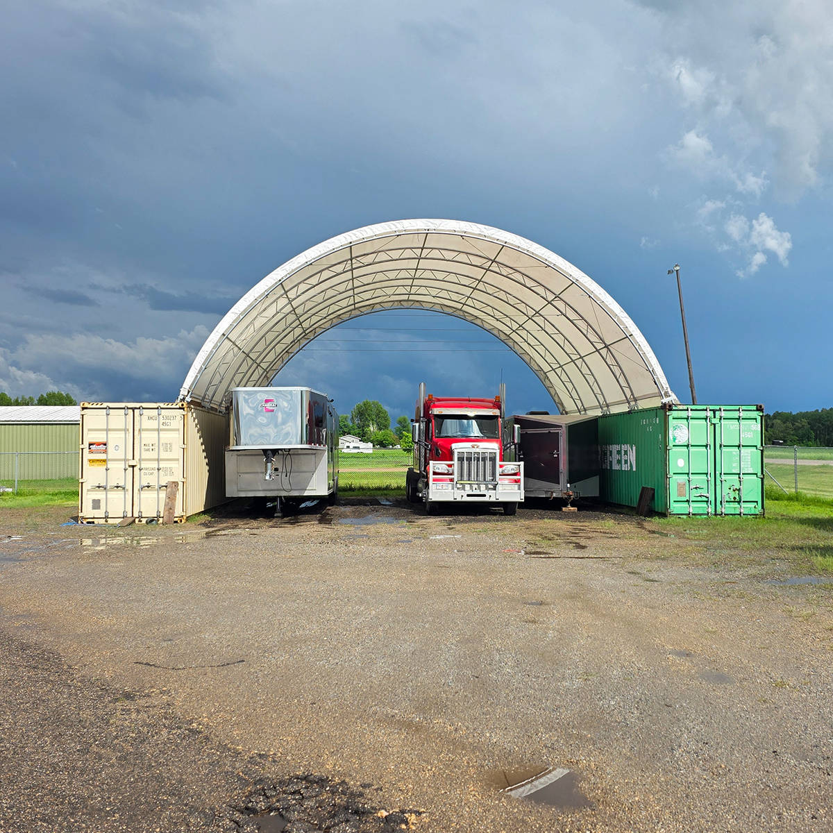 40'x40'x15' Double Truss Shipping Container Canopy Shelter