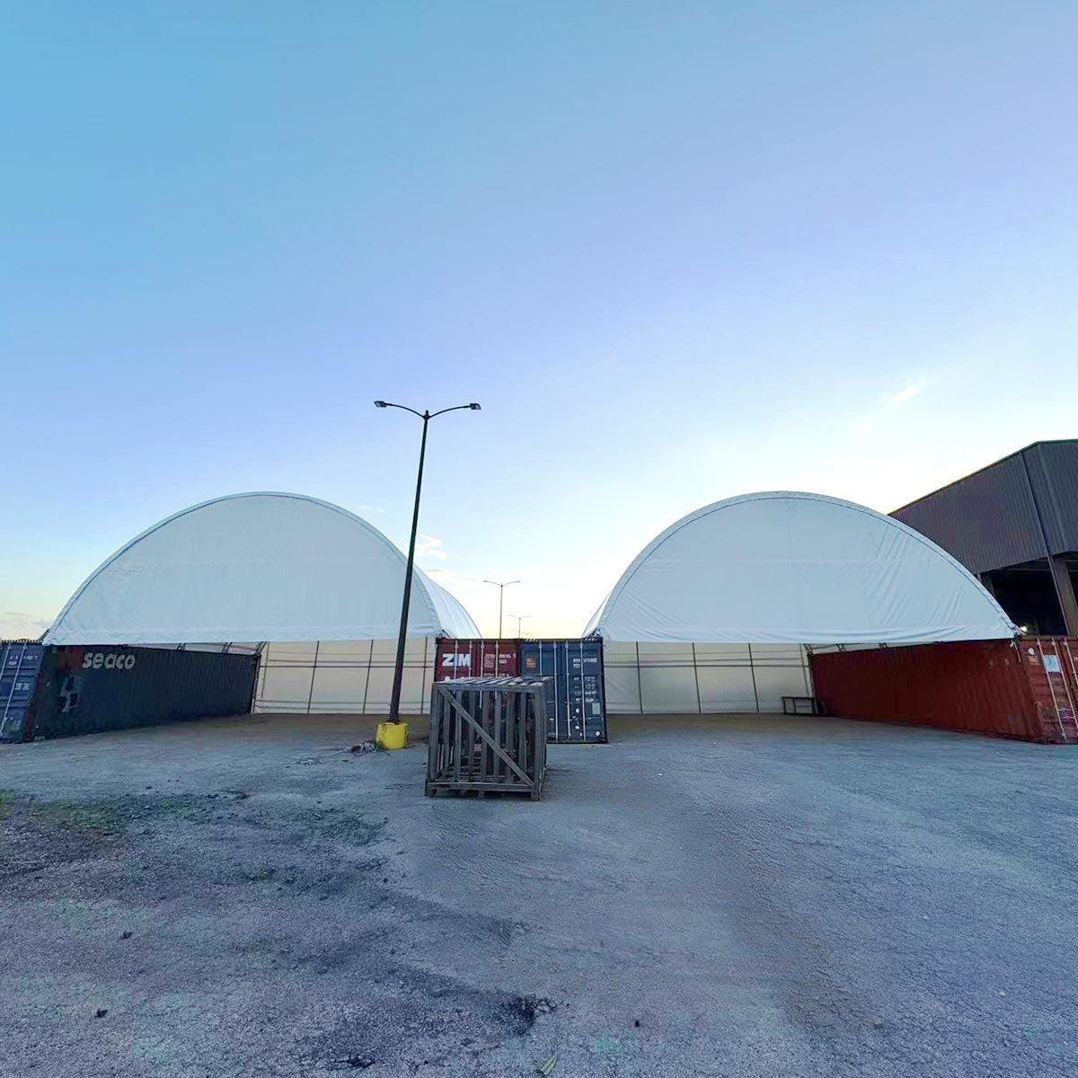 40ft container shelter with half panel for outdoor storage and shelter