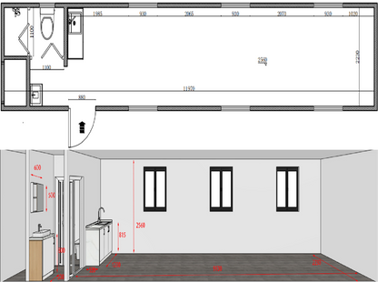 40ft Container House with 1 Bathroom