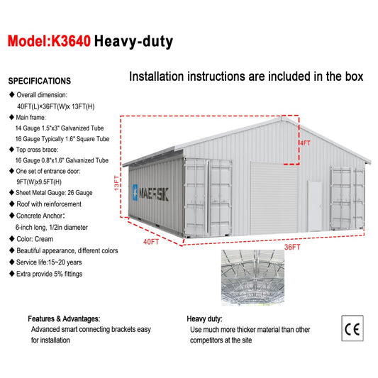 Heavy-duty storage shed with specifications