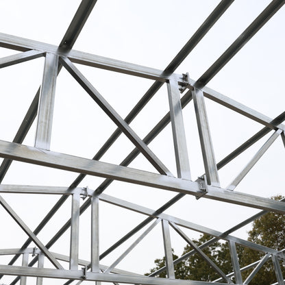 Close-up of a galvanized steel truss roof structure