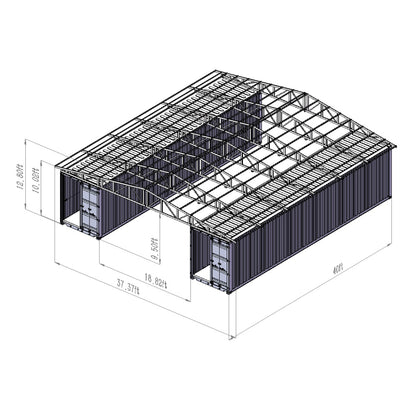Structural diagram of a building with steel frame and container walls on a white background