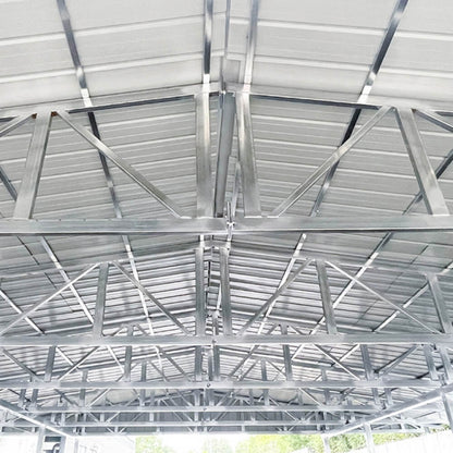 Metal roof trusses of a building#color_White