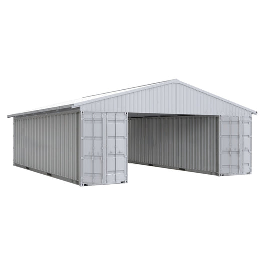 Metal storage shed with a white roof on a white background#color_White