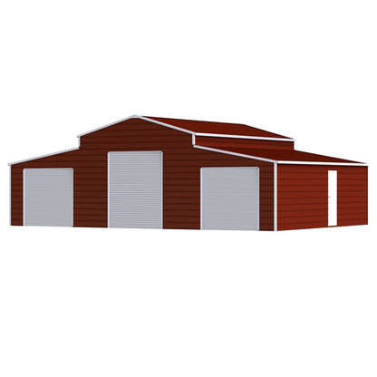 Red metal garage with white doors on a white background#color_Reddish Brown