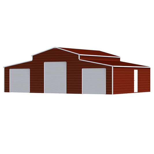 Red metal garage with white doors on a white background#color_Reddish Brown