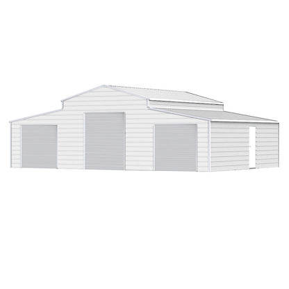 White metal storage shed with a slanted roof on a white background#color_White