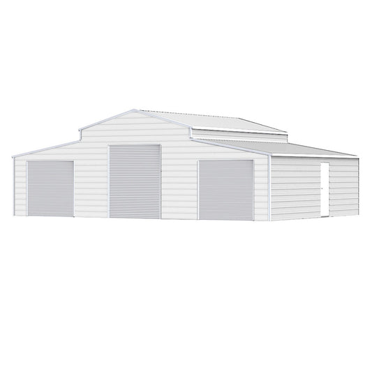 White metal storage shed with a slanted roof on a white background#color_White