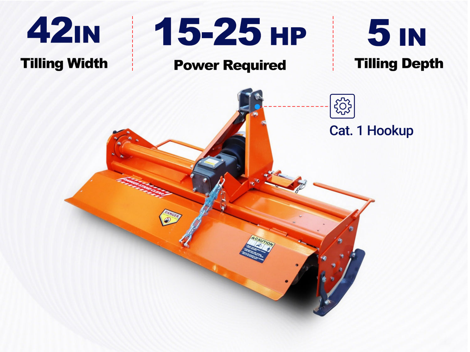 42" 3-Point Rotary Tiller for 15-25HP Tractor, Cat. 1 Hookup