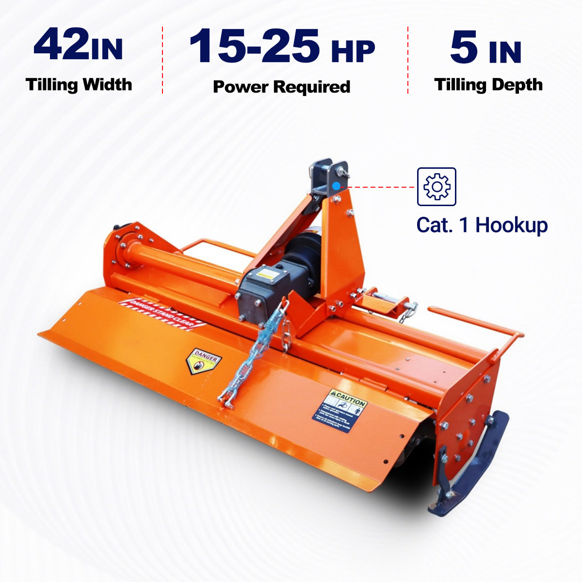 42" 3-Point Rotary Tiller for 15-25HP Tractor, Cat. 1 Hookup