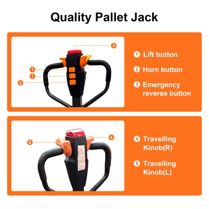 4400lbs Electric Pallet Jack, 45"x27" Fork, 48V 20Ah Removable Battery features