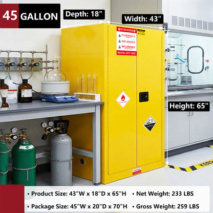 45 Gal Flammable Safety Cabinet, 43"Wx18"Dx65"H