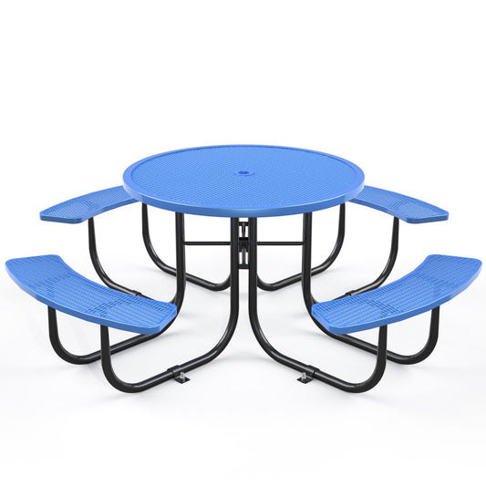 46" Round Picnic Table With Umbrella Hole#Color_blue