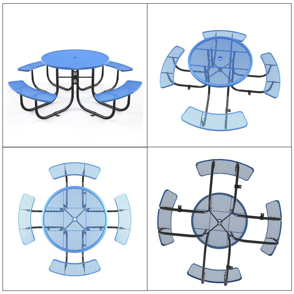 46" Round Picnic Table With Umbrella Hole#Color_blue