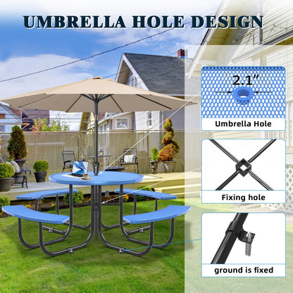 46" Round Picnic Table With Umbrella Hole#Color_blue