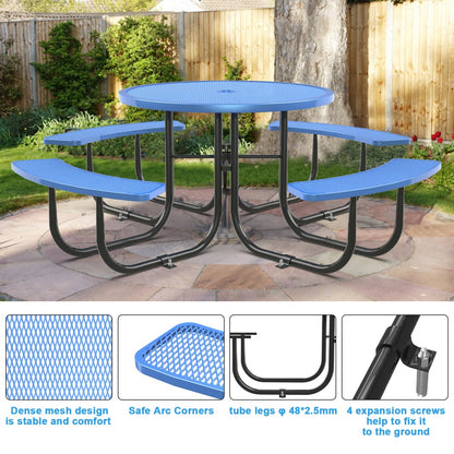 46" Round Picnic Table With Umbrella Hole#Color_blue