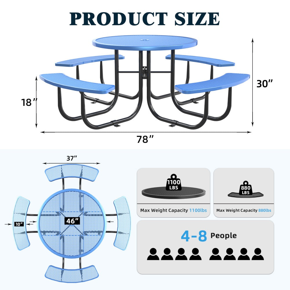 46" Round Picnic Table With Umbrella Hole