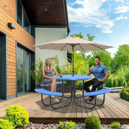 46" Round Picnic Table With Umbrella Hole#Color_blue