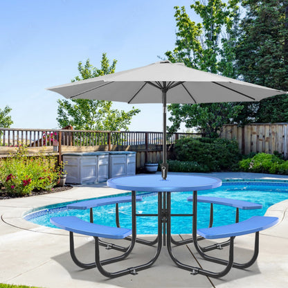 46" Round Picnic Table With Umbrella Hole#Color_blue