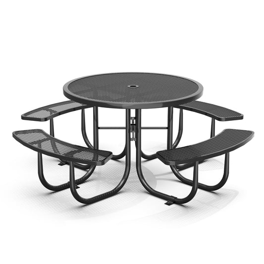 46" Round Picnic Table With Umbrella Hole#Color_black