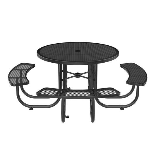 46" Round Picnic Table With Umbrella Hole#Color_black