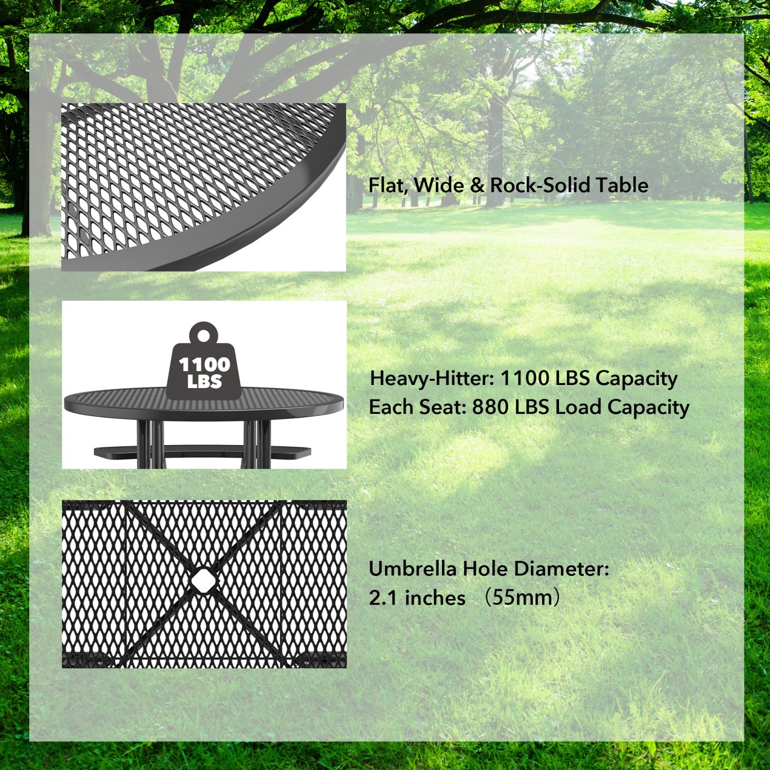 46" Round Picnic Table With Umbrella Hole