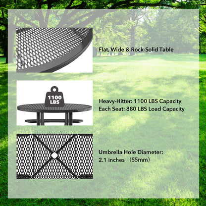 46" Round Picnic Table With Umbrella Hole#Color_black