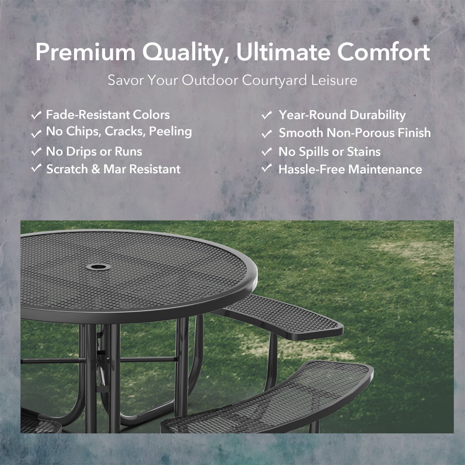 46" Round Picnic Table With Umbrella Hole
