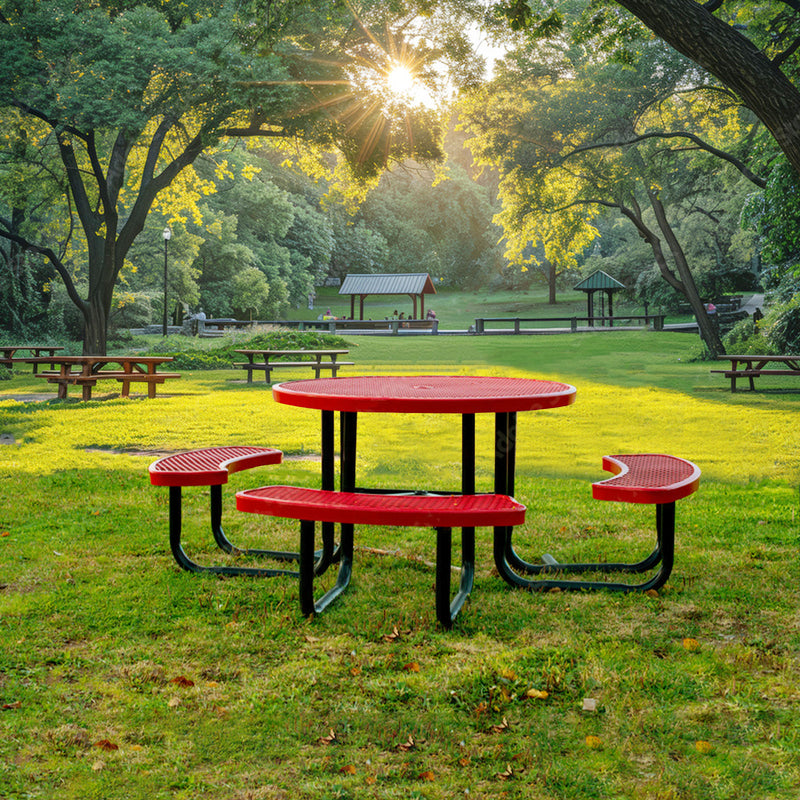 46" Round Picnic Table With Umbrella Hole- Red-Scene-Park