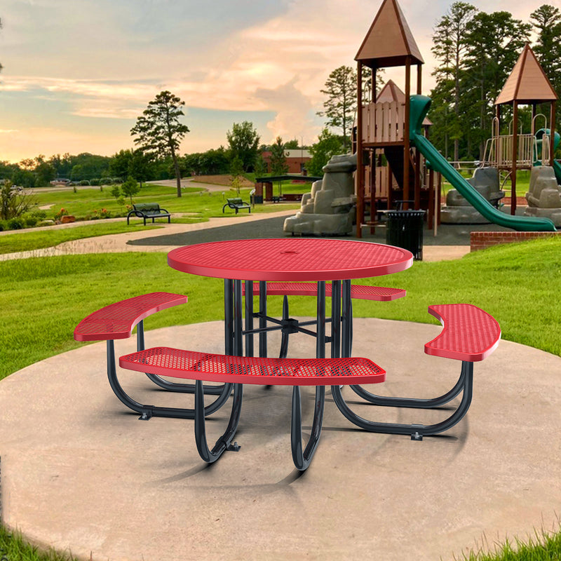 46" Round Picnic Table With Umbrella Hole- Red-Scene