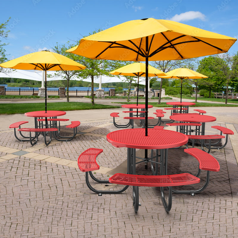 46" Round Picnic Table With Umbrella Hole- Red-Scene-public park