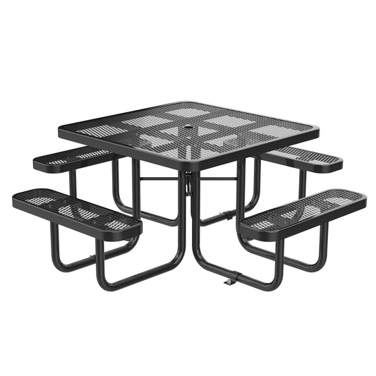 46" Square Picnic Table With Umbrella Hole#Color_black