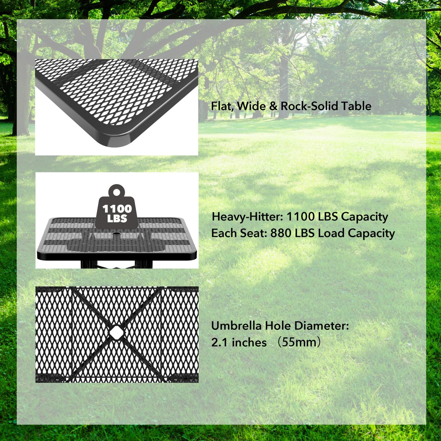 46" Square Picnic Table With Umbrella Hole