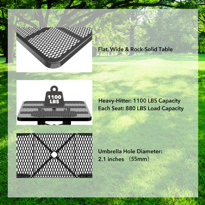 46" Square Picnic Table With Umbrella Hole#Color_black