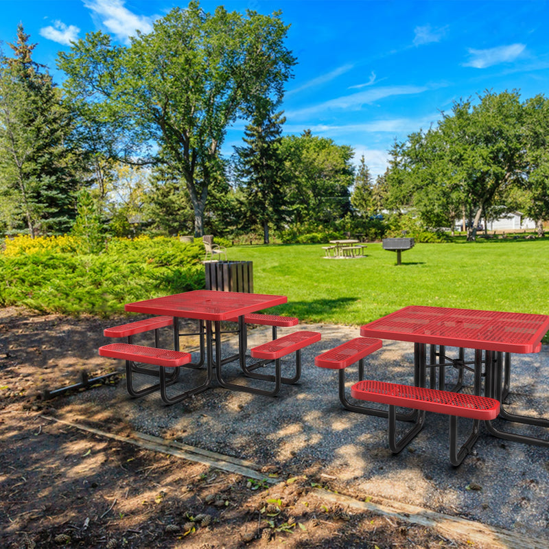 46" Square Picnic Table With Umbrella Hole, Red-Scene-Park