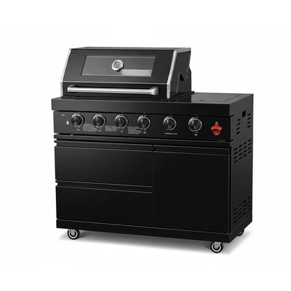 46"  Four Burners Black Outdoor Kitchen Islands Grill + Side Burner