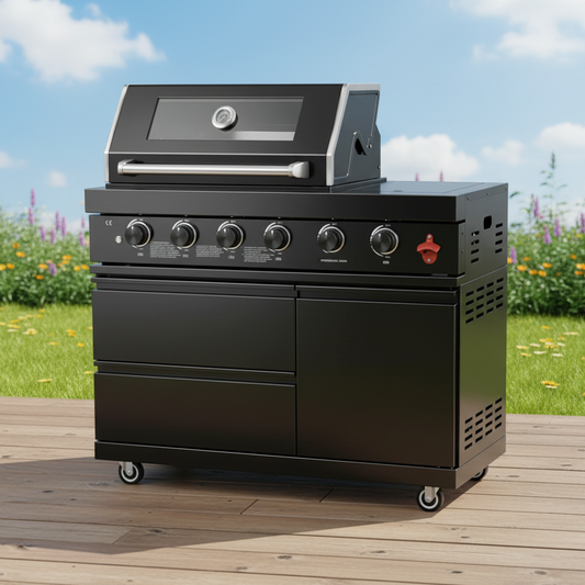 46" Black 4-Burner Outdoor Kitchen Islands Grill Side Burner