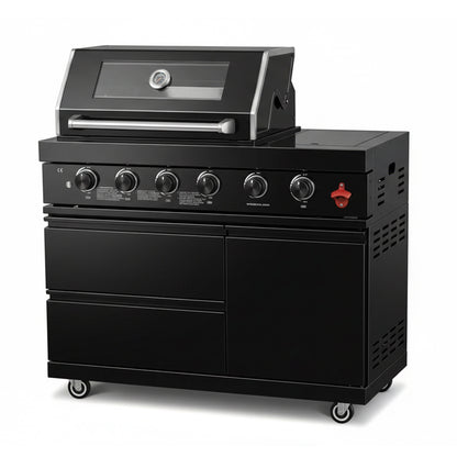 49" Black 4-Burner Outdoor Kitchen Islands Grill Side Burner
